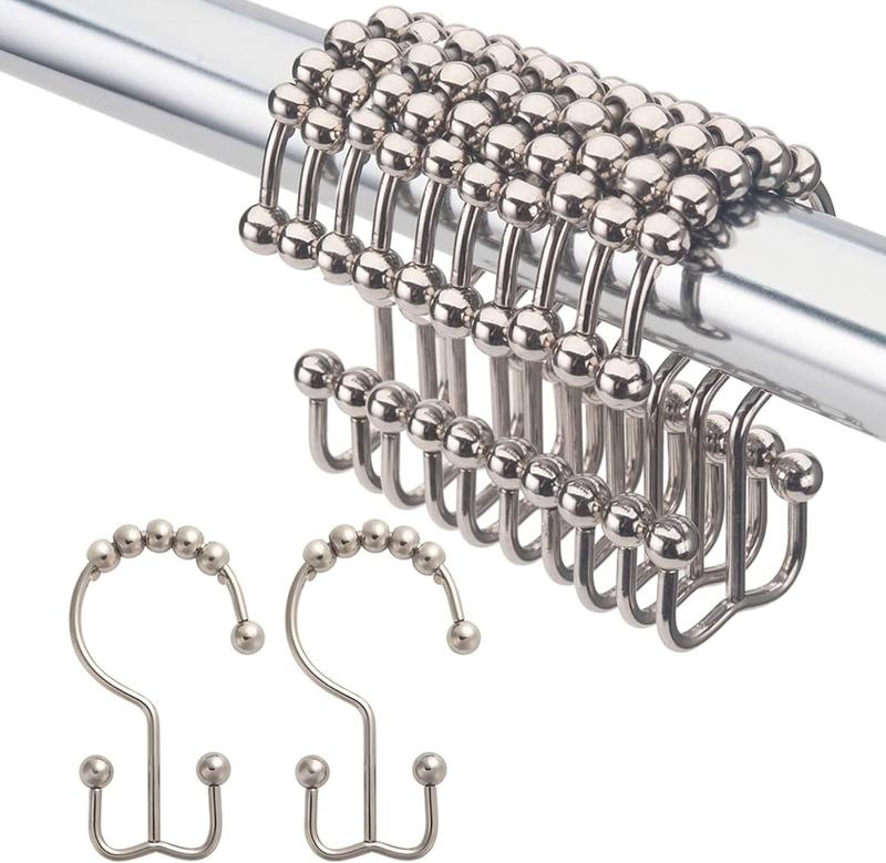 12PCS Shower Curtain Hooks, Rust-Resistant Double Metal Shower Rings for Bathroom Shower Curtain Rod, Shower Curtain Rings for Curtain Rolling Shower Hooks Set