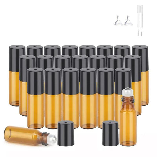 5ml Essential Oil Roller Bottle Set, Including 24pcs Empty Bottle & 2 Counts Funnel & 2 Counts Dropper, Portable Travel Perfume Bottle