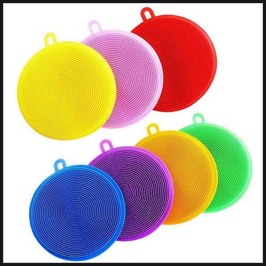 "7-Pack Silicone Dish Scrubbers - BPA-Free Food Grade Reusable Rubber Sponges, Dishwasher Safe and Fast-Drying for Kitchen, Dishes, Fruits, and Vegetables"