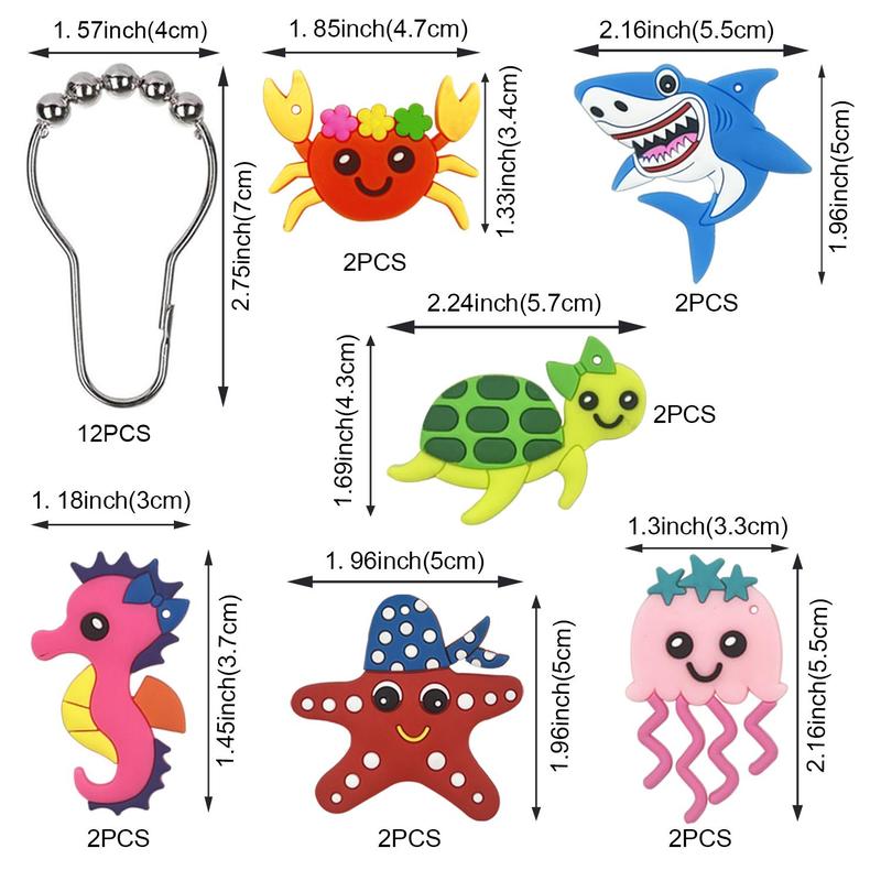 Cute Cartoon Curtain Hooks, 12pcs/set Colorful Shower Curtain Hooks, Bathroom Accessories for Home Bathroom