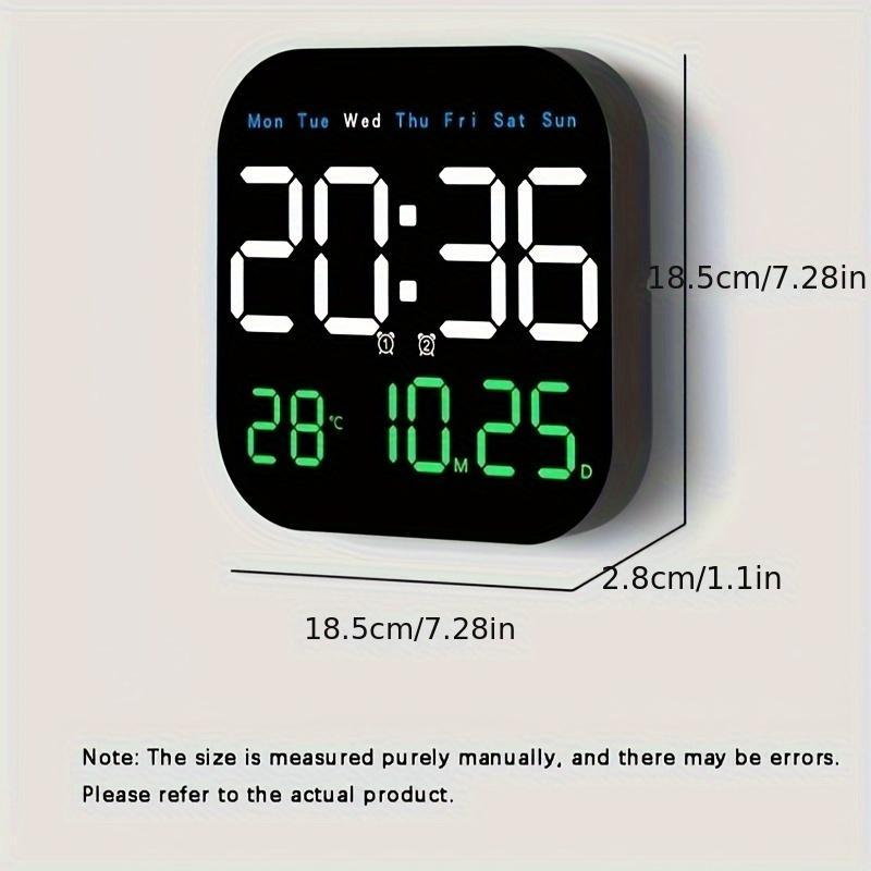 Large Screen LED Digital Wall Clock, 1 Count?Battery Powered Alarm Clock, Bedroom Table Clock with Temperature Calendar, Batteries Not Included