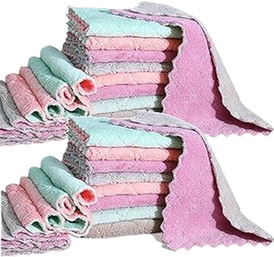 24 Pack Cleaning Cloth Kitchen Cloth, Dish Towels Super Absorbent Coral Velvet Dishtowels, Microfiber Premium Soft Tea Towels, Quick Dry Rags, Multipurpose Reusable Washcloths, Non-Stick Oil Cloths. Household Light