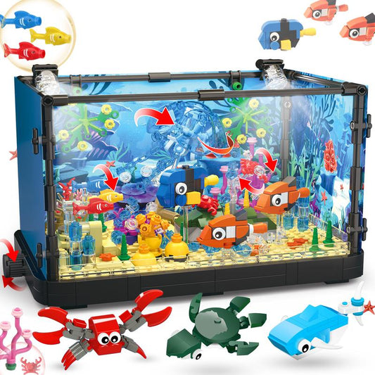 [TOKMOC]66003,788 Pieces,Fish Tank Building Block Set,Lighting Aquarium,Including Ocean Jellyfish, Dolphin, Turtle, Crab, Animal,Animal Collecting Building and Gifting Model,Birthday Gift and Home Decoration,For aged 12 and above,Stress relief toy