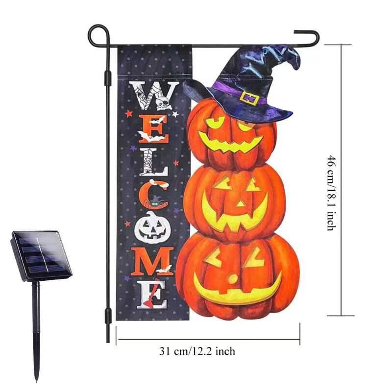 Solar Powered Pumpkin Garden Flag, 1 Count Halloween Decoration Flag, Garden Flag with Solar Lights, Halloween Outdoor Decorations for Yard Garden Tree House, Fall Gifts