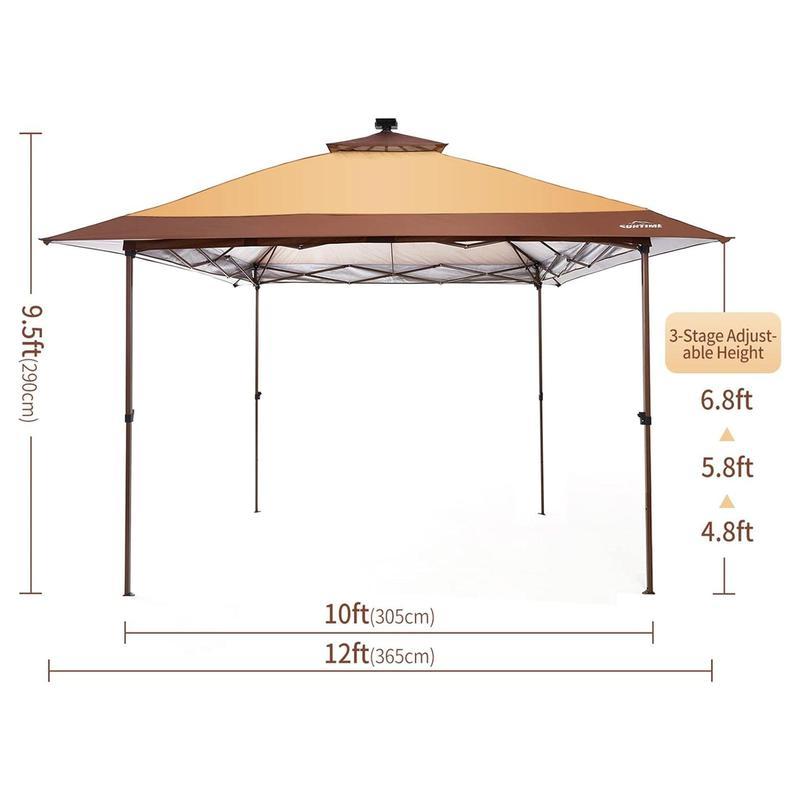 [Limited time deal]12x12 Instant Pop Up Gazebo SolarLight Screen Canopy Tent Cover, Brown