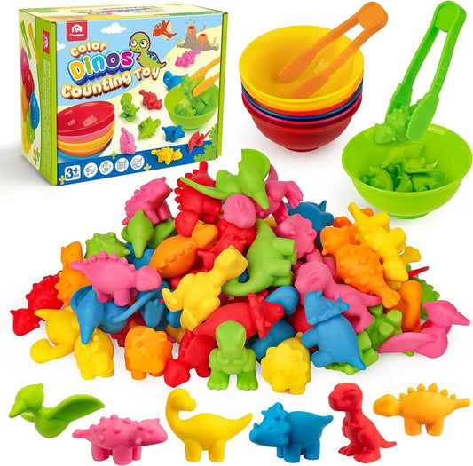 Coogam 72pcs Dinosaur Sorting Toy Set, Color Matching and Sorting Toys for 4 5 6 Years Old Kids