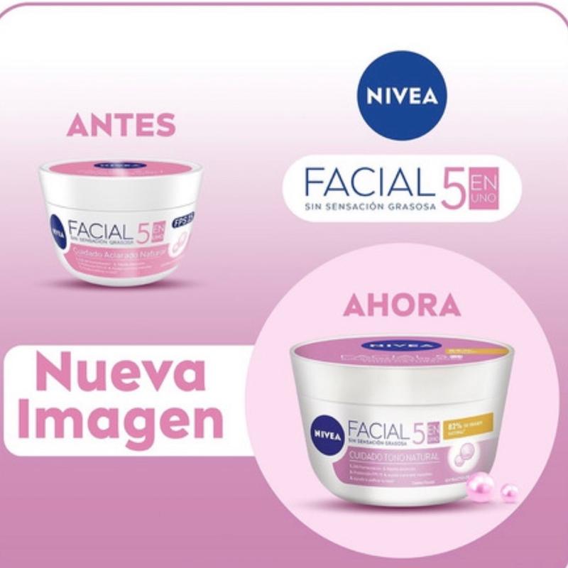 Nivea 5 In 1 Natural Lightening Moisturizing Facial Cream / Nivea Crema Facial Hidratante 5 En 1 Aclarado Natural ( Pink Cap )