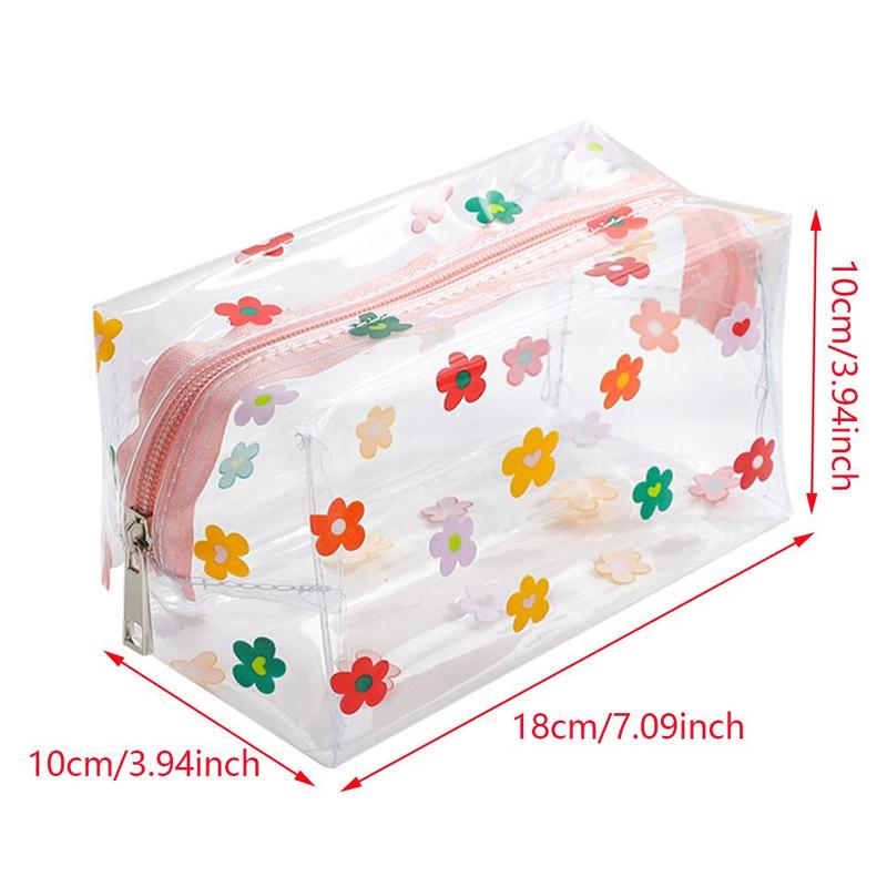 Transparent Makeup Bag, Summer Floral Pattern Clear Cosmetic Bag with Zip, Portable Makeup Organizer Pouch, Multifunctional Waterproof Toiletry Bag