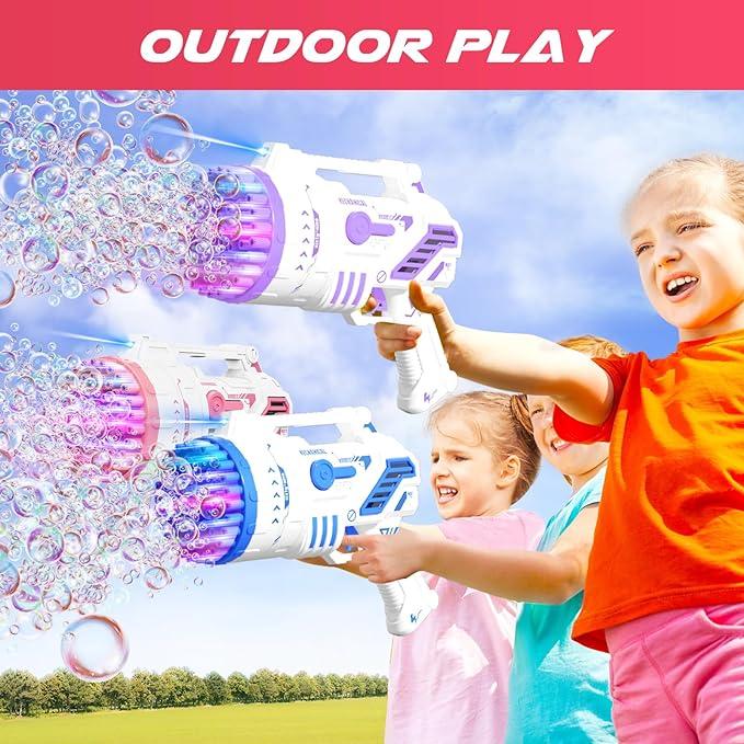 Bubble Machine with LED Light, Comes with 2 Bottles of Bubble Refill, 69 Holes Automatic Bubble Machine for Kids, Adults, Summer Toys, Party Favors, Easter Basket Fillers, Birthday Gifts