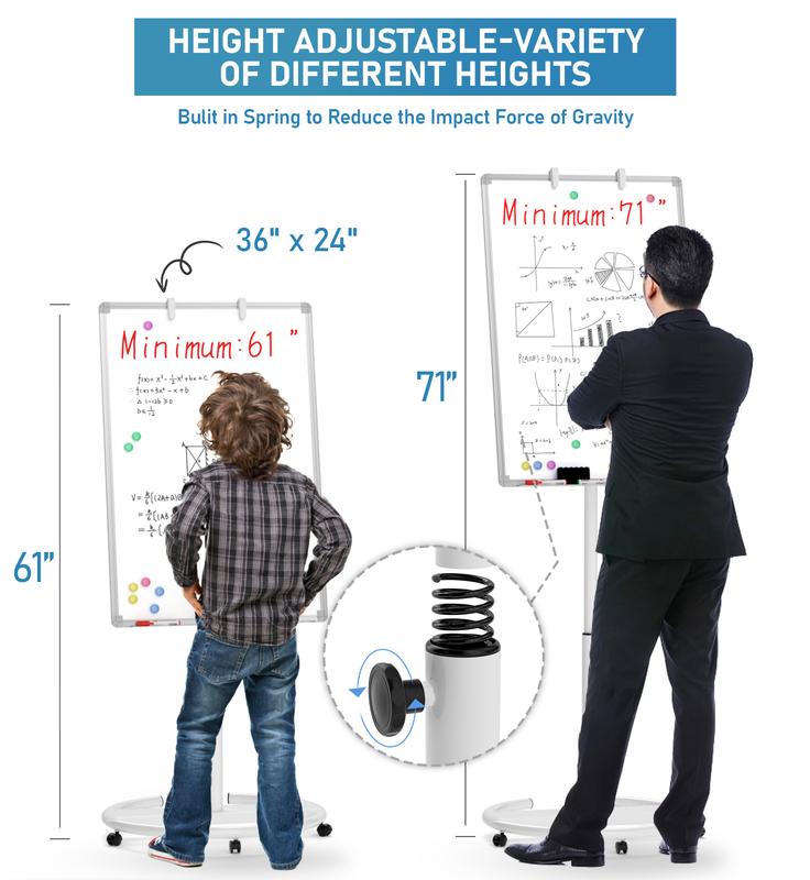 Nicpro Mobile Whiteboard 36"x 24" Magnetic Dry Erase Board, Height Adjustable Standing Easel Whiteboard with 5 Wheels, Flipchart Hooks, Rolling Whiteboard for Office Home or Classroom Teaching