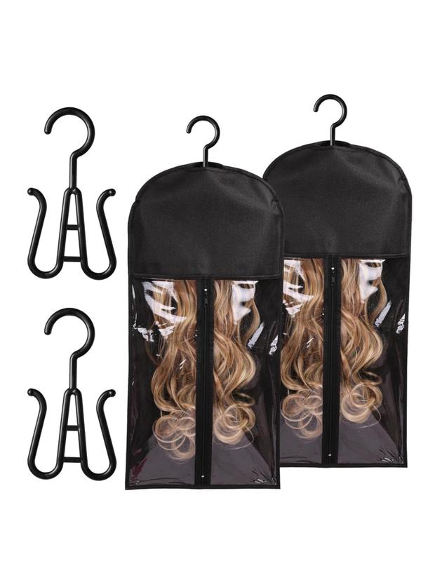 Wig Storage Bag with Hook, 2pcs High Quality Zipper Transparent Wig Storage Hanger, Dustproof Wig Storage Tool for Salon & Home Use