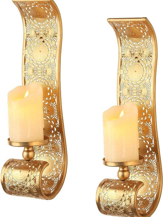 Wall Candle Sconce Set of 2 Metal Wall Mounted Candle Holder for Living Room, Bathroom, Dining Room Decorations, Gold