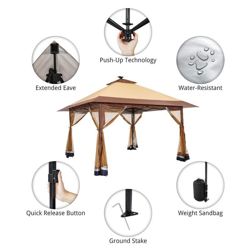 [Limited time deal]12x12 Instant Pop Up Gazebo SolarLight Screen Canopy Tent Cover, Brown