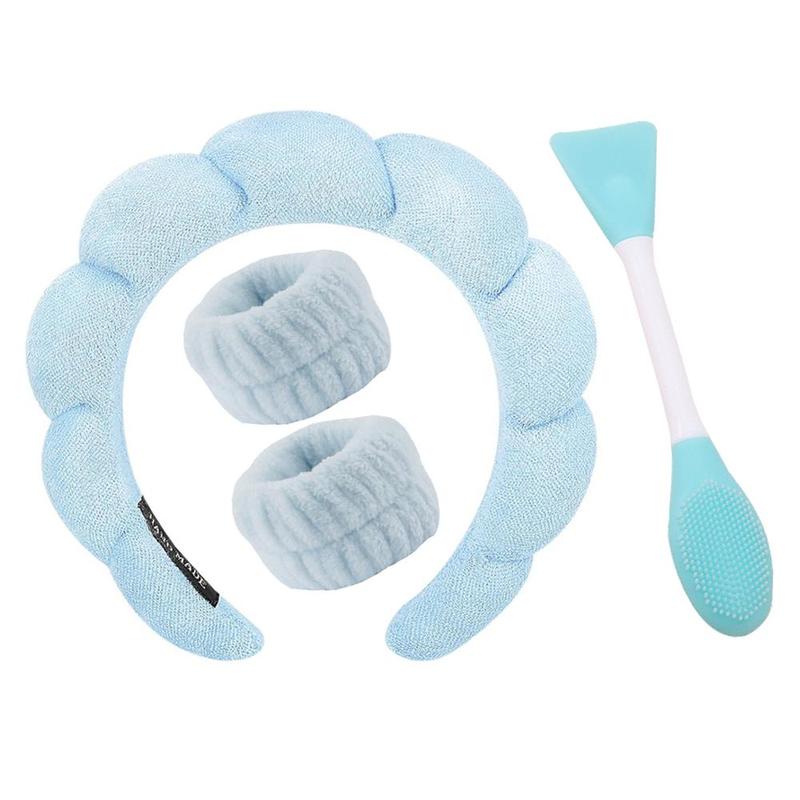 Skincare Tool(4pcs/set), Double-ended Facial Cleansing Brush, Face Scrubber, Soft Wristband & Cloud Headband, Face Wash Tool for Women & Girls