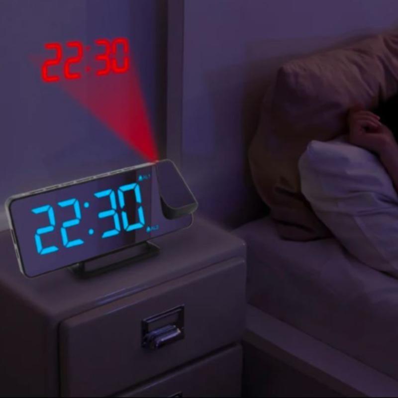 RGB?Mirror Projection Clock, USB Powered Creative Six Levels Of Brightness Adjustable Digital Alarm Clock, Automatic Photosensitive Function Alarm Clock with RGB?Screen for Home Bedroom