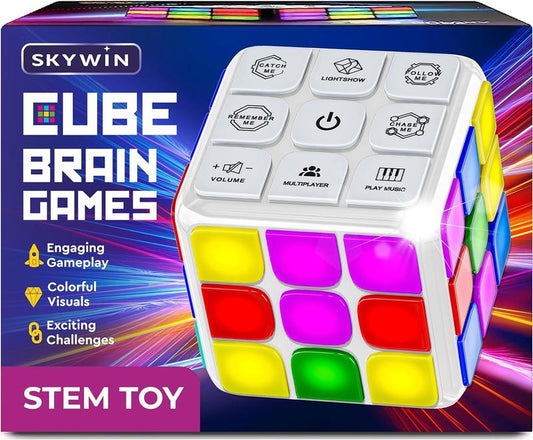 Skywin Flashing Cube Handheld Electronic Games - 7 Fun Games (White)