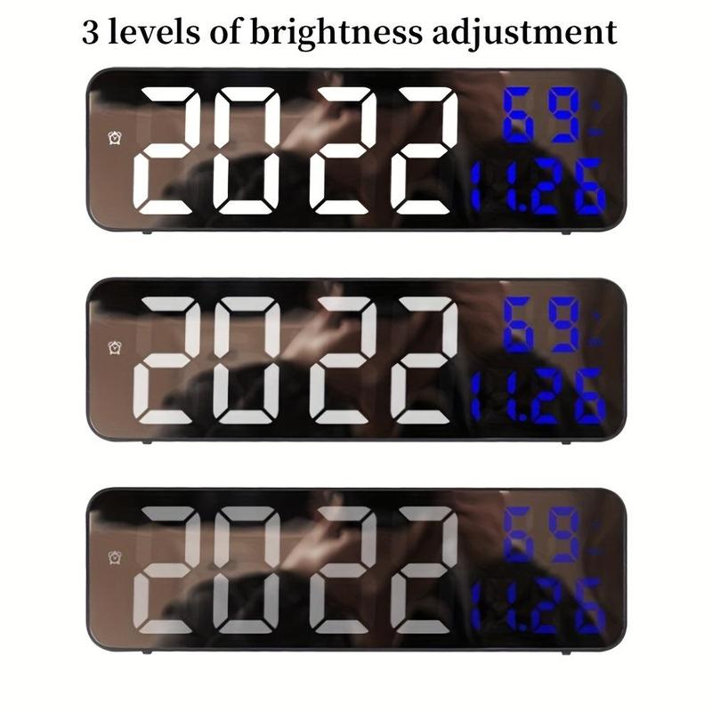 USB Powered Large Digital Wall Clock, Temperature & Humidity Date Display Alarm Clock, 12/24H Electronic LED Clock?[Battery Required, without Battery]