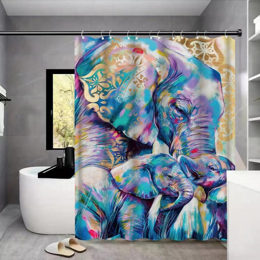 Elephant Pattern Shower Curtain Without Shower Curtain Rod, 1 Piece Waterproof Shower Curtain With 12pcs Hook, Bathroom Decoration Supplies