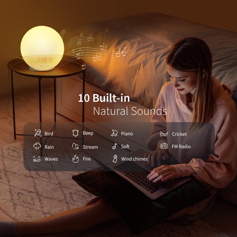 ecozy Sunrise Alarm Clock for Heavy Sleepers, Smart Wake Up Light with Sunrise/Sunset Simulation