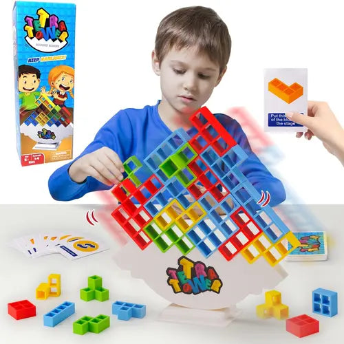 64Pcs Tetra Tower Game, Stack Attack Family Board for 2 Players Family Games, Dinosaur Building Blocks Stacking Balance Games Toys for Kids, Adults, Friends, Travel Party and Family Game Night