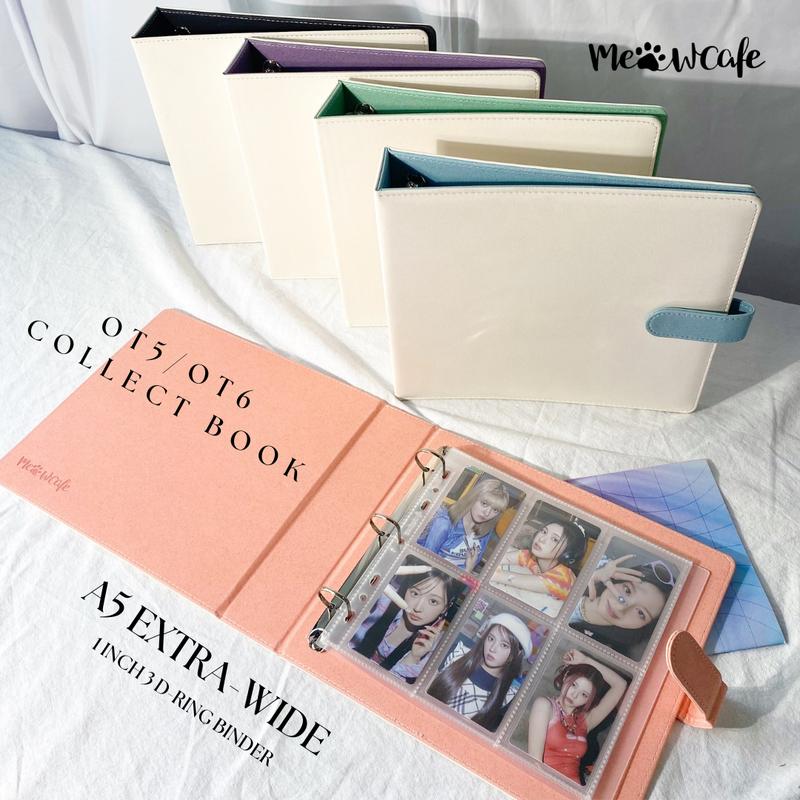 [Valued Bundle] K-KEEP [A5 Extra-Wide] Binder - [1 inch] - [White Moonlight Series]- 6 Pocket | Soft PU Leather Binder D-Ring Designed for OT5/OT6 Collector