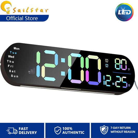 Sailstar Digital Wall Clock with Remote Control, Auto-Dimming and 9 Colors, The Large Digital Clock Features a 13.7-In Wide Display Decor Set