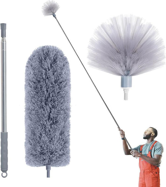 Cobweb Duster with Extension Pole, Spider Web Brush & Ceiling Duster Kit for Cleaning, 100" Extendable Tool Extendable Tool Wall