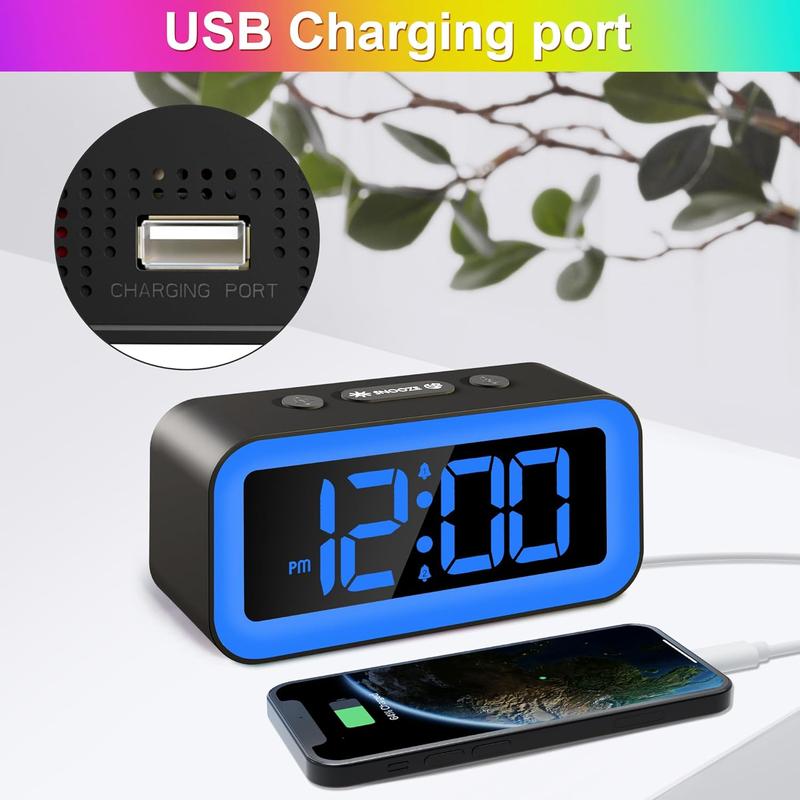 Colorful Nightlight LED Digital Alarm Clock with Super Loud Dual alarm, Weekday mode, Snooze, Dimmer, USB Charging Port for Livingroom, Bedroom, Bedside, Heavy Sleeper, Adult, Kid, Teens, gift, Black