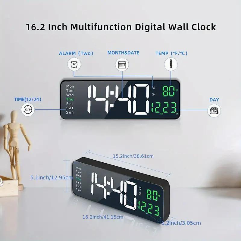 Digital Wall Clock without Battery, 1 Count Battery Powered LED Dual Alarm Clock with Temperature Display, Home Decor for Living Room Bedroom