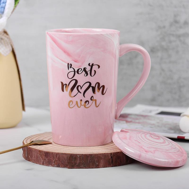 Mom Coffee Mug,  Mom Ever Mug, 16 Oz Coffee Cup With Exquisite Box Packing Spoon, Pink Ceramic Marble Mothers Funny Ideas Mug, Pregnancy Birthday Valentine Christmas Gift