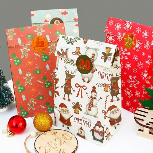 24pcs/set Candy Bag, Kraft Paper Gift Bag, Cookie Packaging Bag For Holiday Party