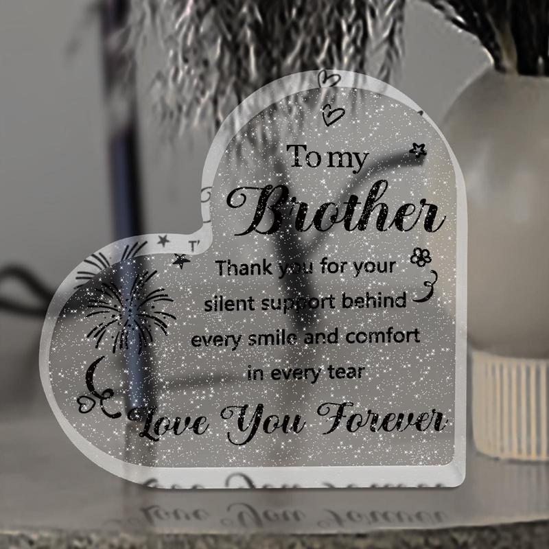 Heart Shaped Letter Pattern Acrylic Plaque, 1 Count?Thank You Gift for Brother, Love You Gift for Brother, Home Decor for Living Room Bedroom