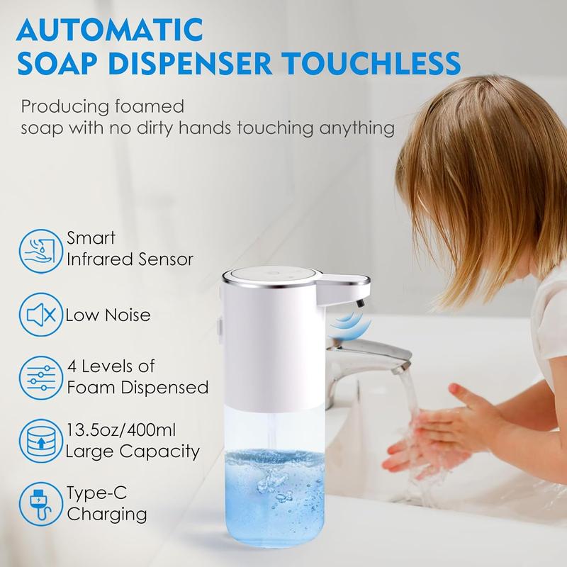 Automatic soap Dispenser touchless Kitchen Dish Automatic Liquid Soap Dispenser 4 Adjustable Soap Dispensing Levels Wall Mount for Bathroom Kitchen School Hotel, Liquid Hand Soap Dispenser Installation Rechargeable Waterproof