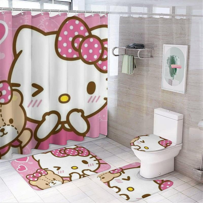 HelloKitty Shower Curtain Sets Lovely Bathroom Sets with Shower Curtain And Rugs