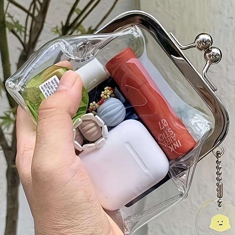 Clear Clip Bag, Portable Cute Storage Bag with Free Hanging Accessories, Mini Toiletries Bag for Travel, Earphone Storage Bag for Indoor Outdoor