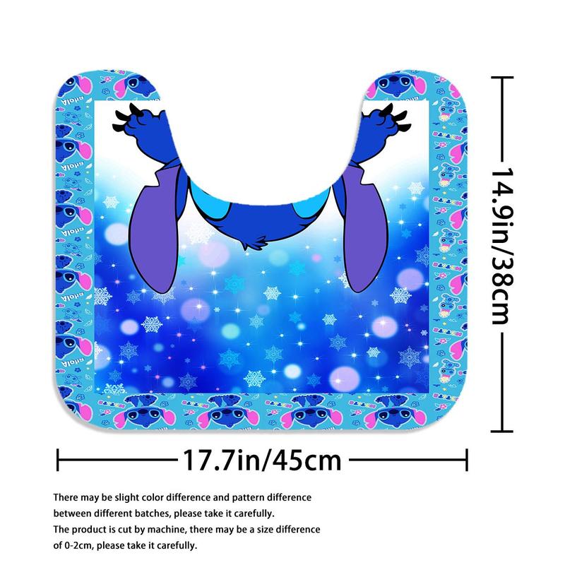 Cartoon Stitch Pattern Bathroom Curtain with 12 Hooks, 1 Count Waterproof Shower Curtain or 4 Counts/set Curtain & Mat Set, Home Decor Supplies