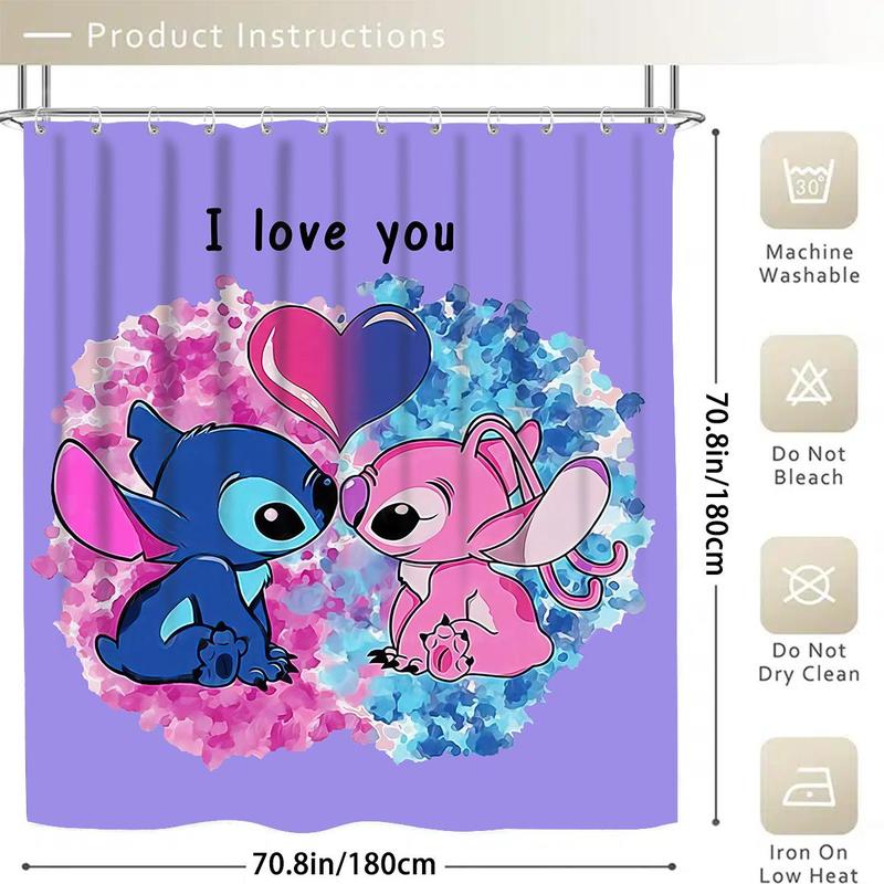 Cartoon Animal Pattern Bathroom Set, 1 Shower Curtain & 1 Bathroom Rug & 1 Toilet U-shape Mat & 1 Toilet Lid Cover Pad, Bathroom Accessories