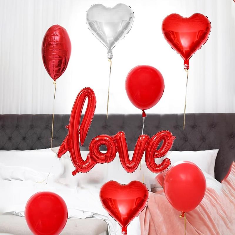 18inch Foil Heart Shaped Balloon, 50pcs/set Red Balloons, Room Decorations Kit, Party Props Decor Love Balloon, Festive & Party Supplies, Anniversary Wedding Romantic Decorations, Birthday Gift