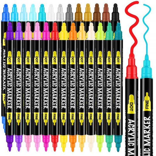 [ Back to School ] NAWOD 26 Colors Double-ended Acrylic Markers, Durable Watercolor Markers for DIY Crafts, Art Supplies for Students, Office Girl Supplies, School Supplies, Acrylic Paint Pens for Rock Painting, Canvas, Wood, Glass, Ceramic, Stone, Fabric