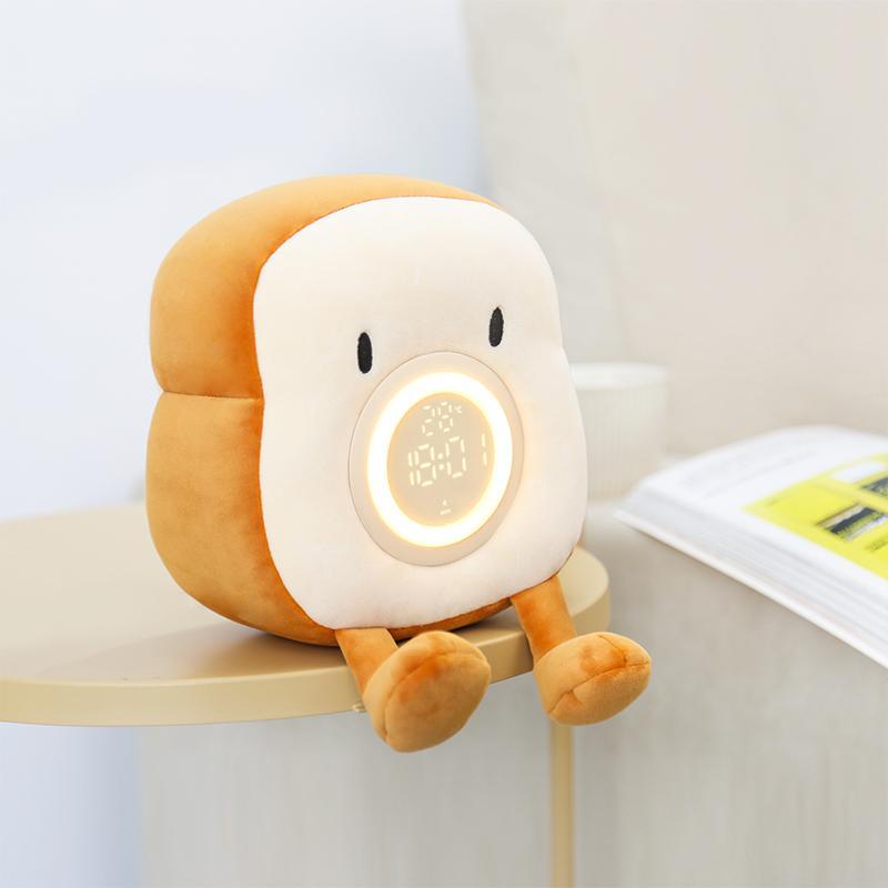 Toast Bread Design Smart Alarm Clock with Night Light, Cute Plush Bedside Clock for Kids Students Girls Boys, Mean Girls Decorations