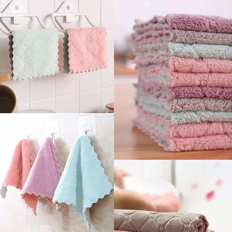 10pcs Coral Fleece Dishtowels, Premium Super Absorbent Kitchen Towels, Nonstick Oil Fast Drying Washcloths