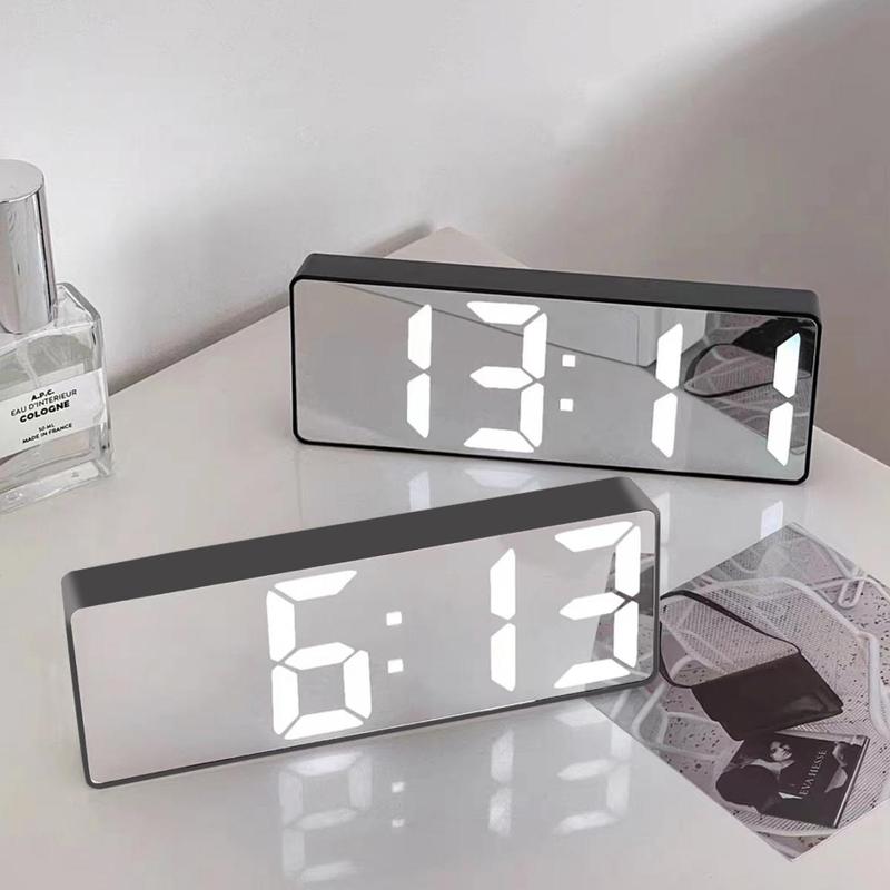 Back to School Season LED Electronic Alarm Clock without Battery, LED Lights Modern Simple Mirror Clock, Desk Clock for Home Office