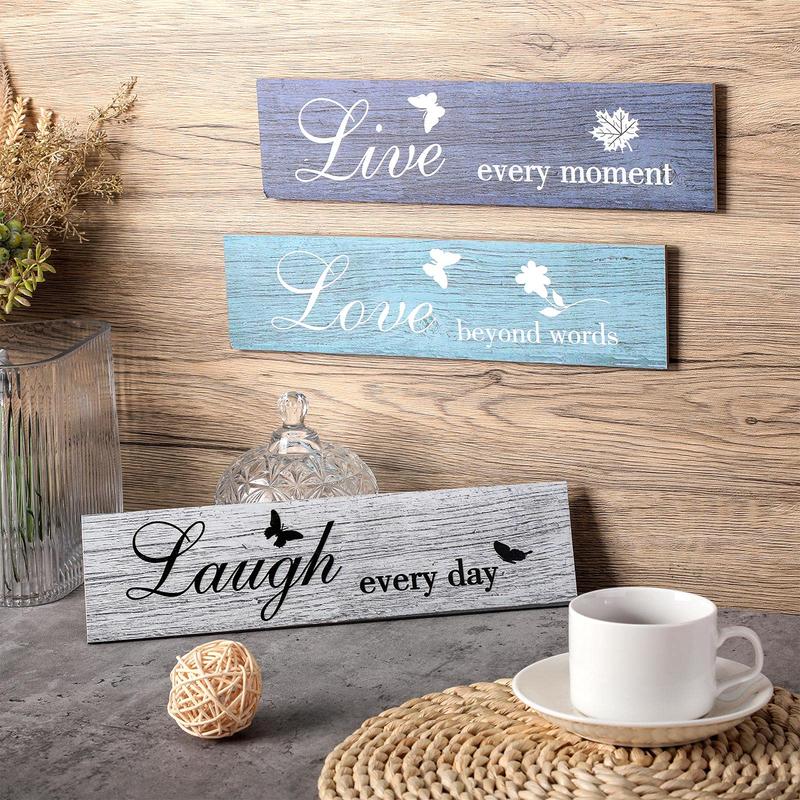 Wooden Letter Pattern Sign, 3pcs Rustic Wood Sign Wall Decor, Farmhouse Decoration for Home Office Wedding Kitchen and Living Room