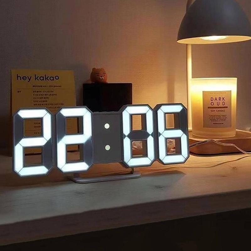 LED Digital Alarm Clock, 3D Wall Clock, Desk Clock, Auto Dimming Silent Snooze USB Powered Nightlight Clock, Home Decor