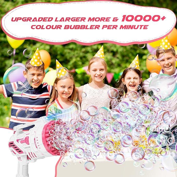 [Super Low Price]69 Holes Bubble Machine Toy | Upgraded Bubble Blower with Colored Lights | Includes Battery, Bubble Solution, and Tray | Perfect Summer Outdoor Gift for Teens - Ideal for Parties & Birthdays