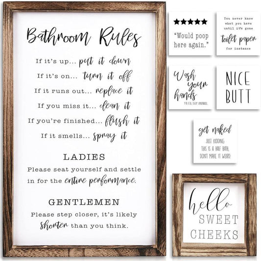 Farmhouse Bathroom Decor Set of 2 - Funny Interchangeable Wall Signs That Will Bring a Good Laugh To Your Bathroom - Rustic Wooden Picture Frames with Unique Sayings Are For Your Home,  Halloween, Easter, Christmas Gifts Hanging Ornaments anti climb paint