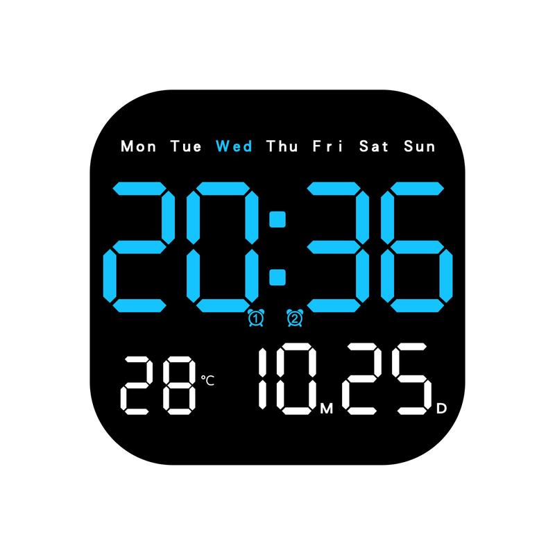 Large Screen LED Digital Wall Clock, 1 Count?Battery Powered Alarm Clock, Bedroom Table Clock with Temperature Calendar, Batteries Not Included