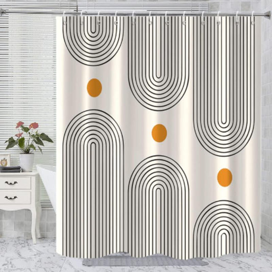 Boho Mid Century Shower Curtain, Minimalist Abstract Arch Simple Sun Modern Beige Waterproof