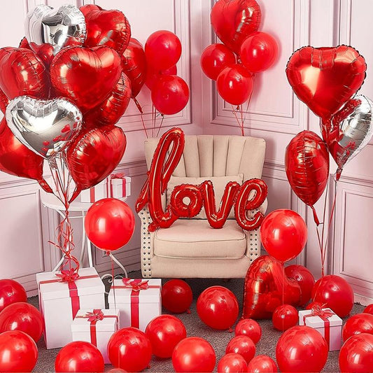 18inch Foil Heart Shaped Balloon, 50pcs/set Red Balloons, Room Decorations Kit, Party Props Decor Love Balloon, Festive & Party Supplies, Anniversary Wedding Romantic Decorations, Birthday Gift