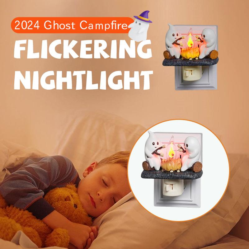 Breamies Halloween Hand Made Ghost Campfire Flickering Nightlight-Indoor Decorations,Night Light,Roasting At Campfire, Faux Campfire Night Light Plug into Wall for Home Decor Set,Spooky Fire Marshmallow children's Gifts Decoration Ornaments